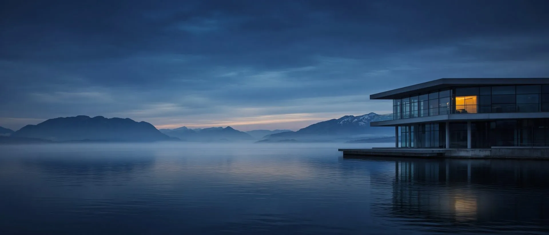 Bürogebäude am Zugersee bei Cham in der blauen Stunde